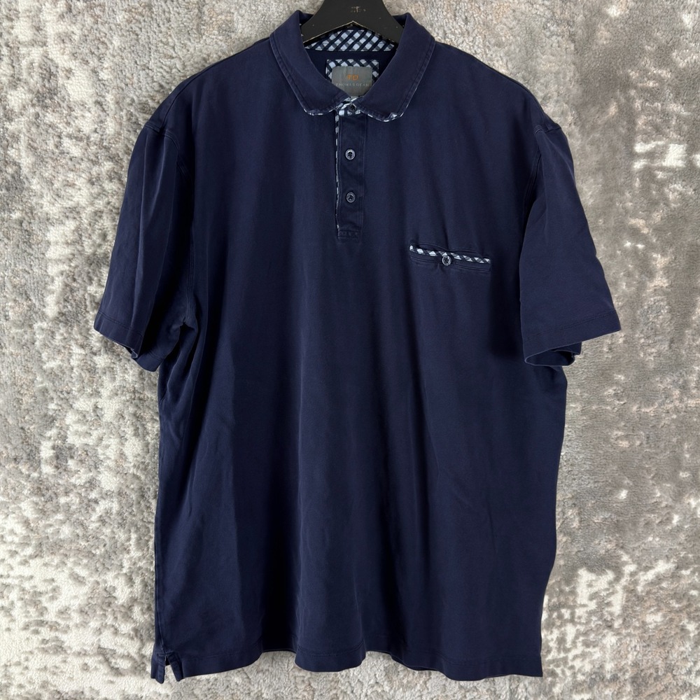 Thomas Dean Size XLMinimalist Casual Polo Shirt Navy Short Sleeve Button Collar